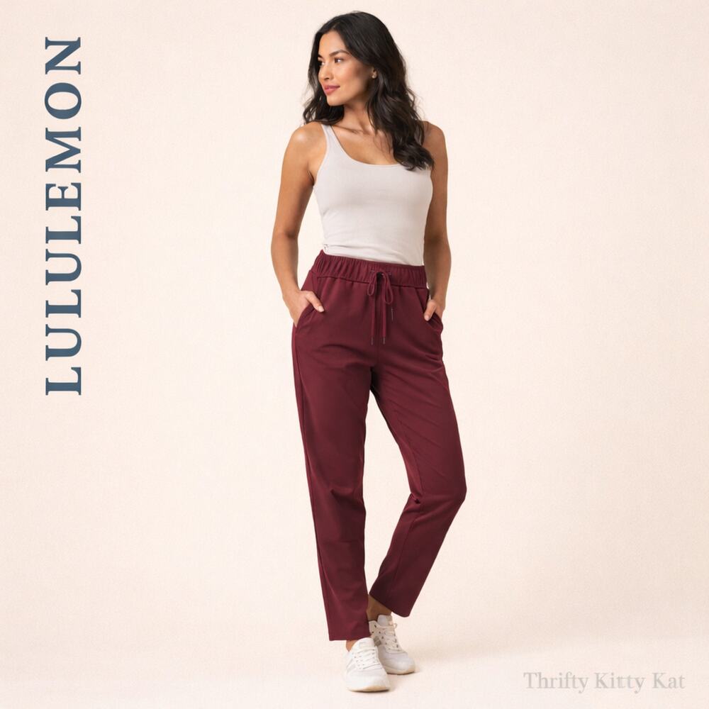 Lululemon‎ On The Fly Pant Pull On Drawcord Tapered Full On Burgundy Redwood 2